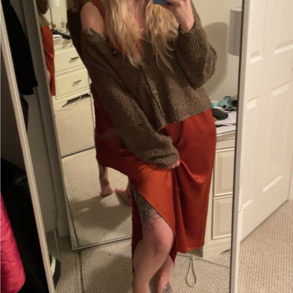 Abercrombie & Fitch | Satin Slip Midi Dress Burnt Orange – Size M NWT - Picture 11 of 11
